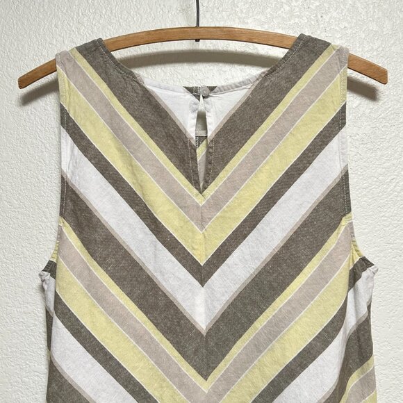 Liz Claiborne Linen Blend Sleeveless Aline Chevron Dress Grey Yellow Womens Med - Picture 8 of 11